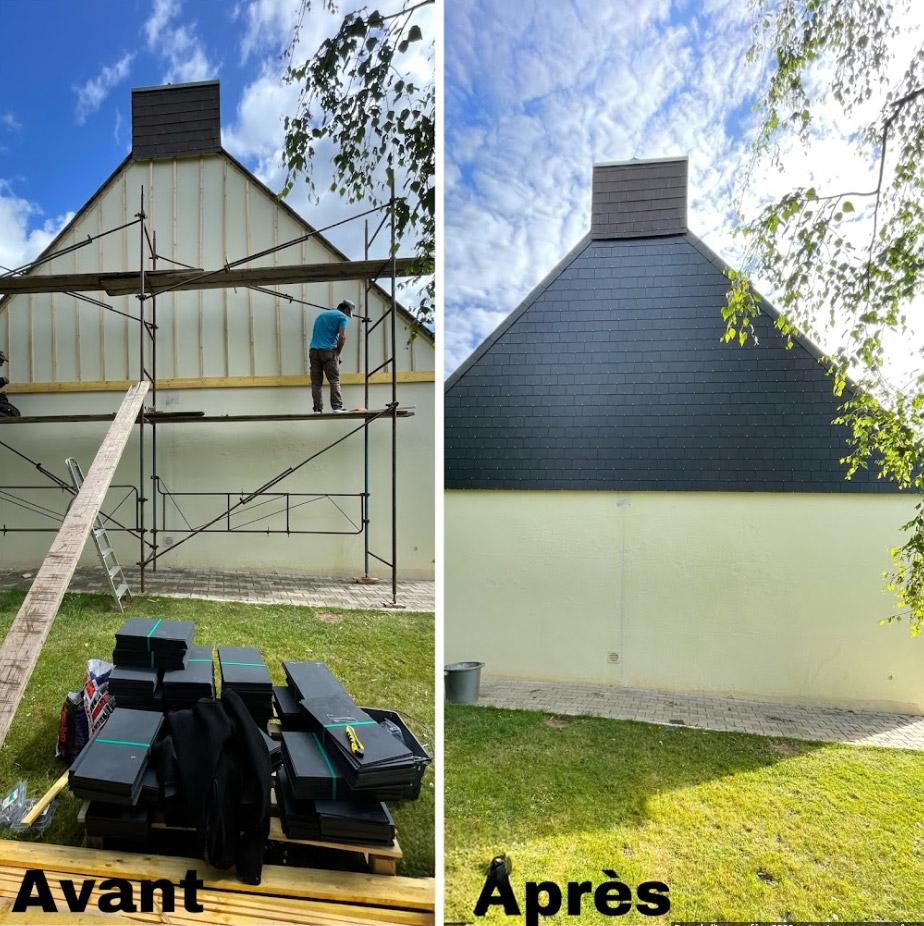 Couverture en ardoise naturelle et ardoise fibrociment