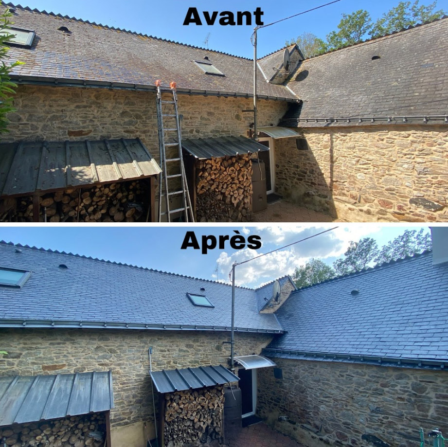 Démoussage de toiture, façade et muret