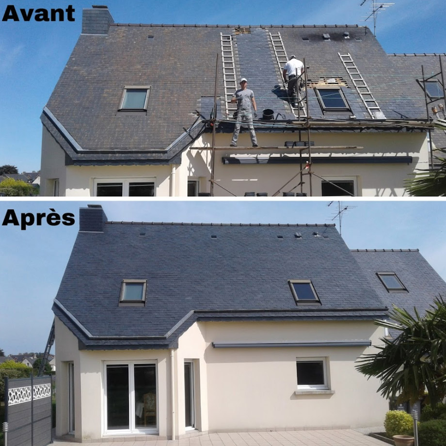 Couverture en ardoise naturelle et ardoise fibrociment