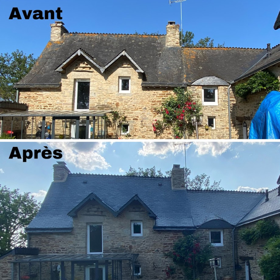 Démoussage de toiture, façade et muret