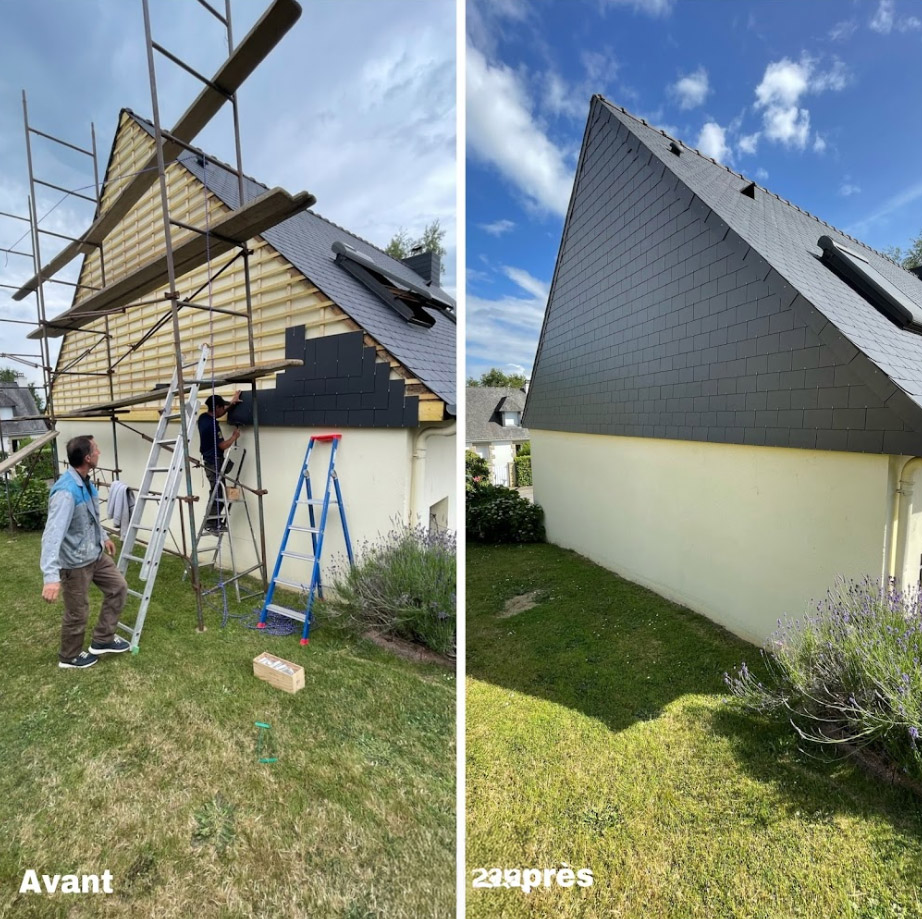 Couverture en ardoise naturelle et ardoise fibrociment